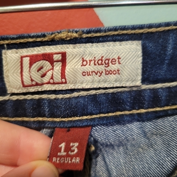 L.e.i Bridget Blue Colored Curvy Bootcut StyleJeans Size Juniors 13 Women 10-12 - Picture 12 of 13